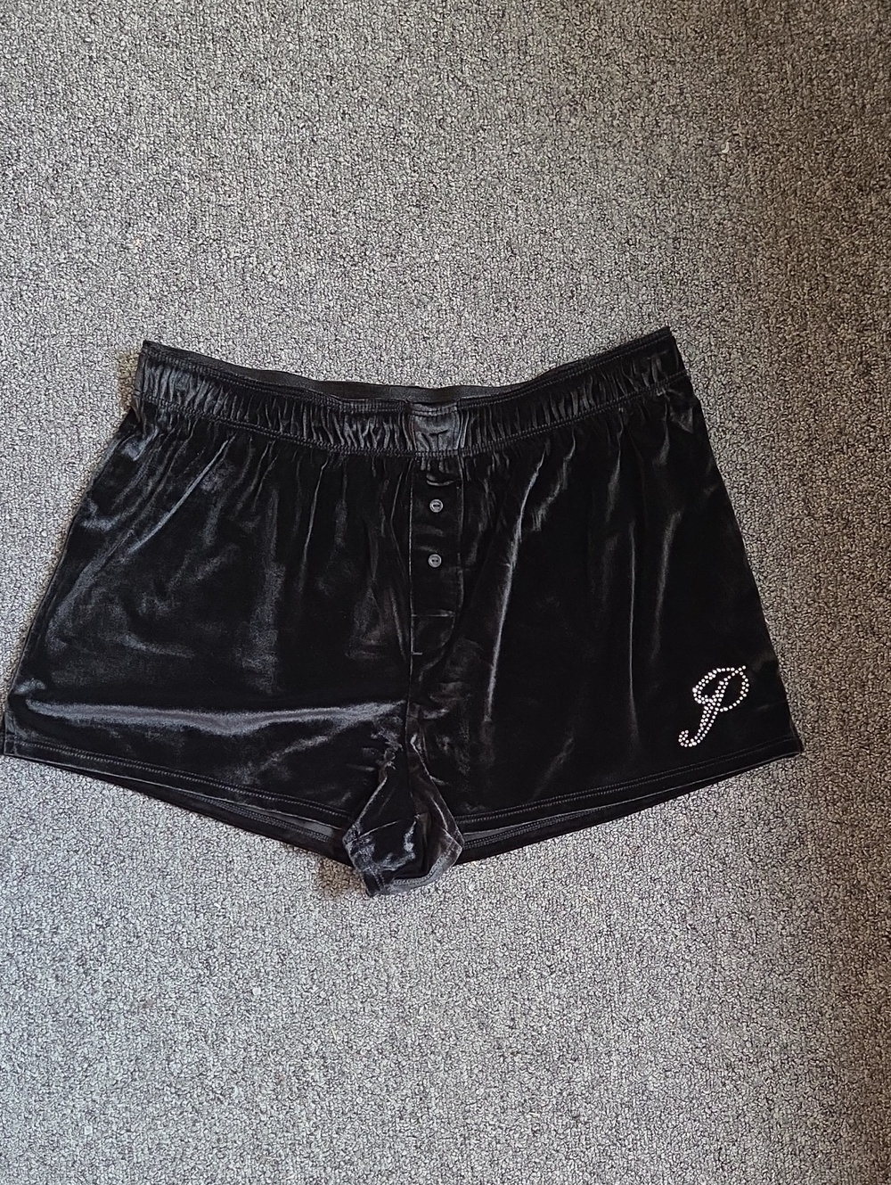Pink Victoria's Secret Velvet Women's Lounge Shorts with Rhinestone 'P' Accent